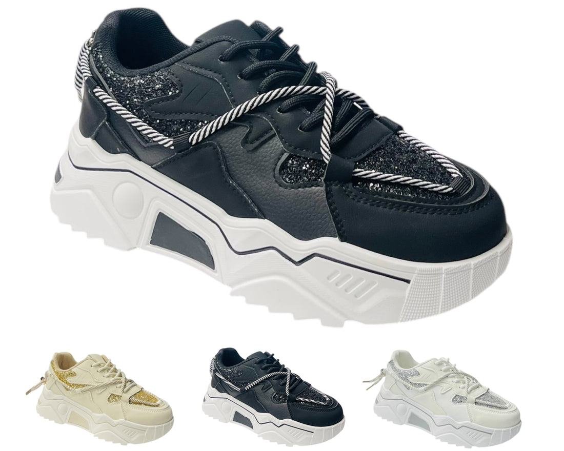 Chunky Sole Glitter Lace Up Trainers