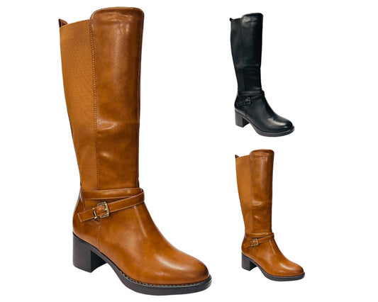 Full Zip Elastic Panel Knee High Boots