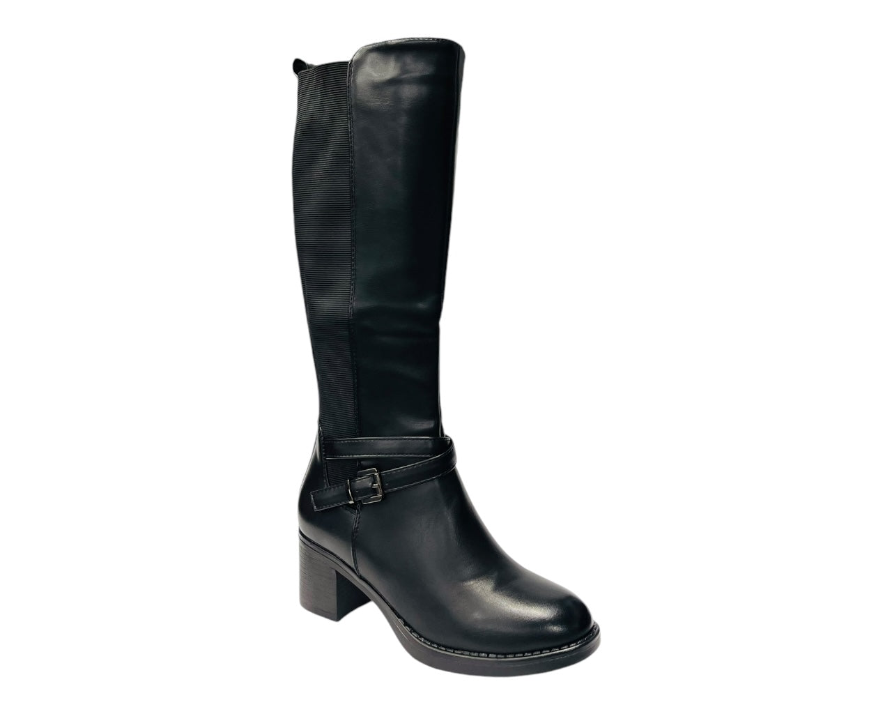 Full Zip Elastic Panel Knee High Boots