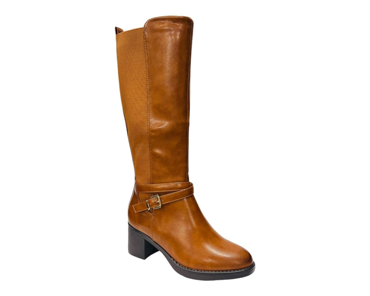 Full Zip Elastic Panel Knee High Boots
