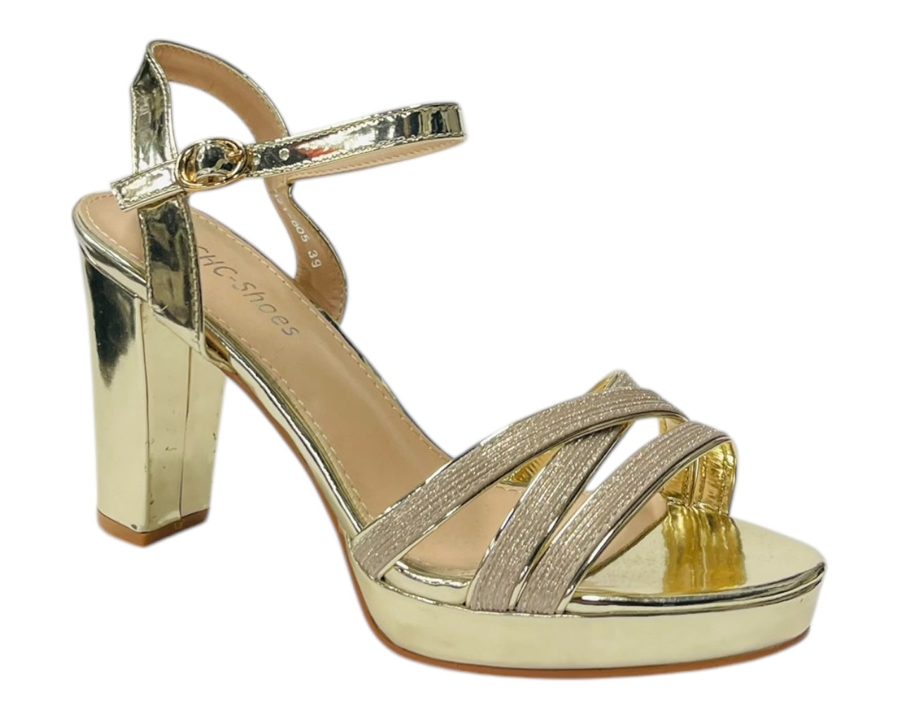 Block Heel Platform Glitter Ankle Strap Shoes