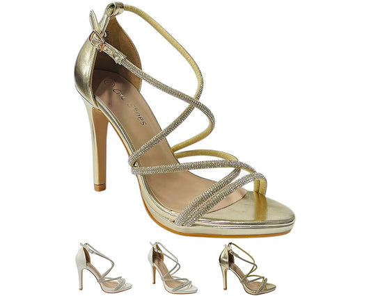 Crossover Stiletto Heel Diamante Strappy Shoes