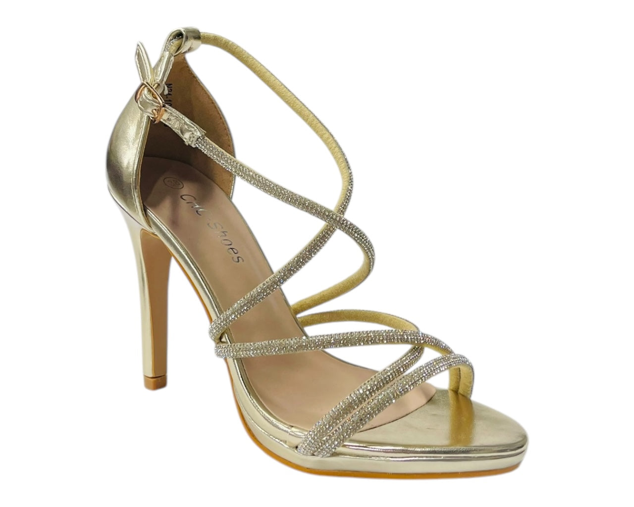 Crossover Stiletto Heel Diamante Strappy Shoes