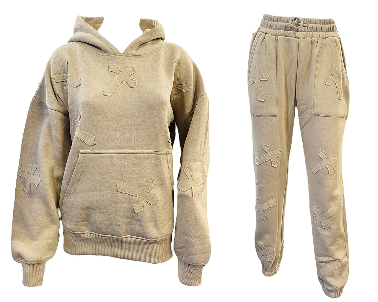 Cross Detail Embroidered Hooded Tracksuit