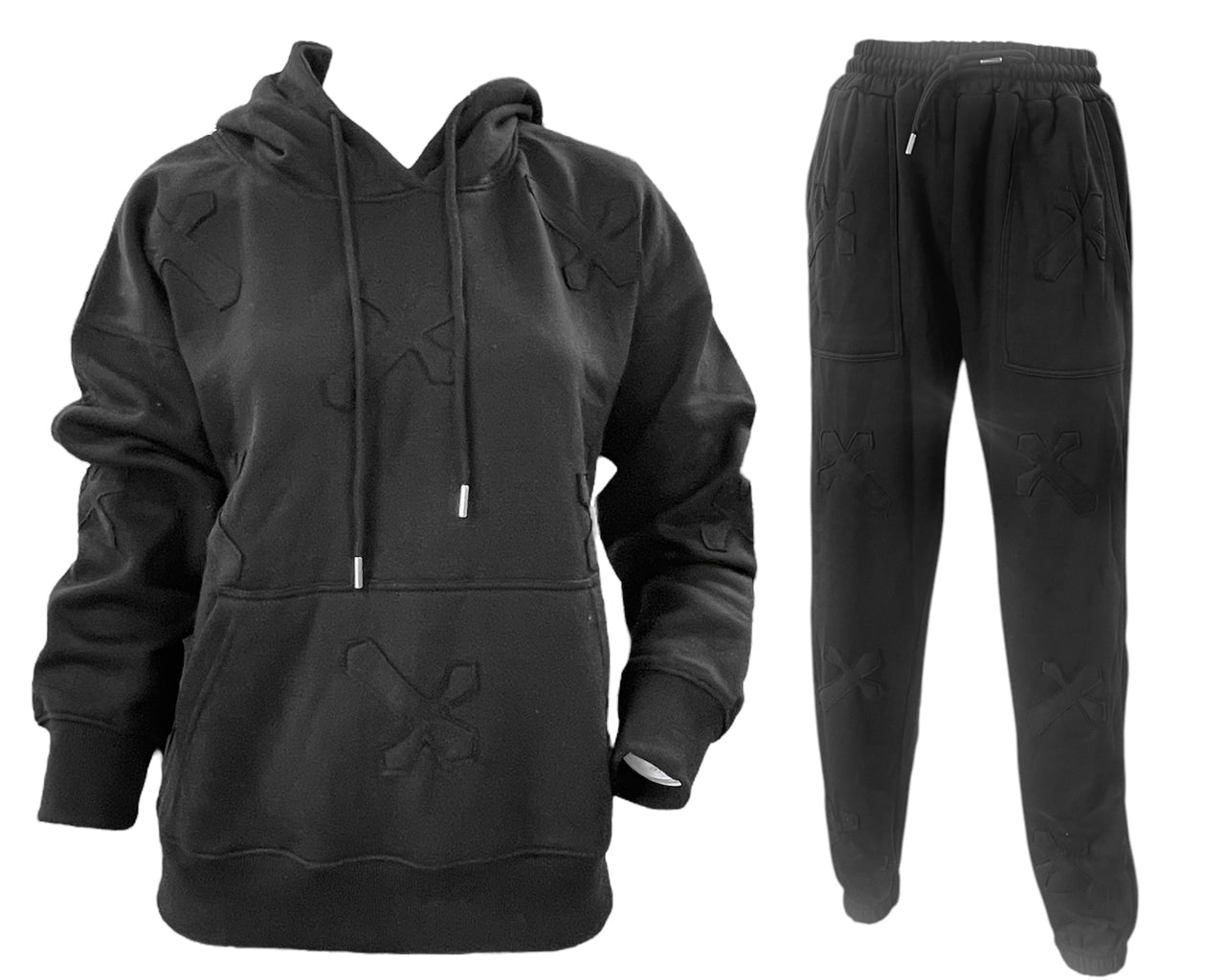 Cross Detail Embroidered Hooded Tracksuit
