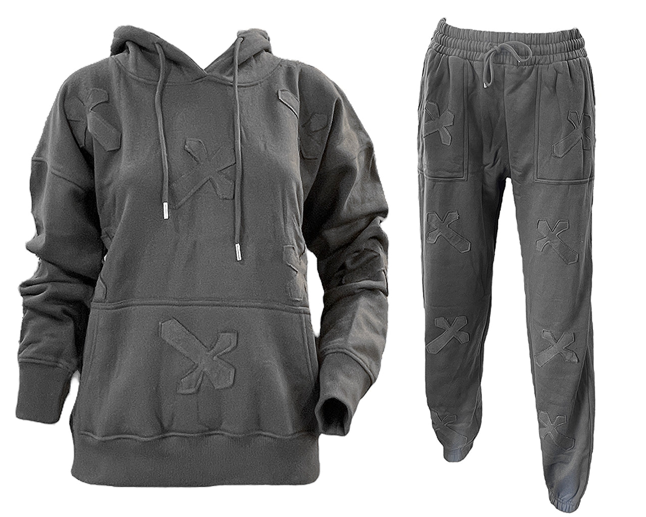 Cross Detail Embroidered Hooded Tracksuit