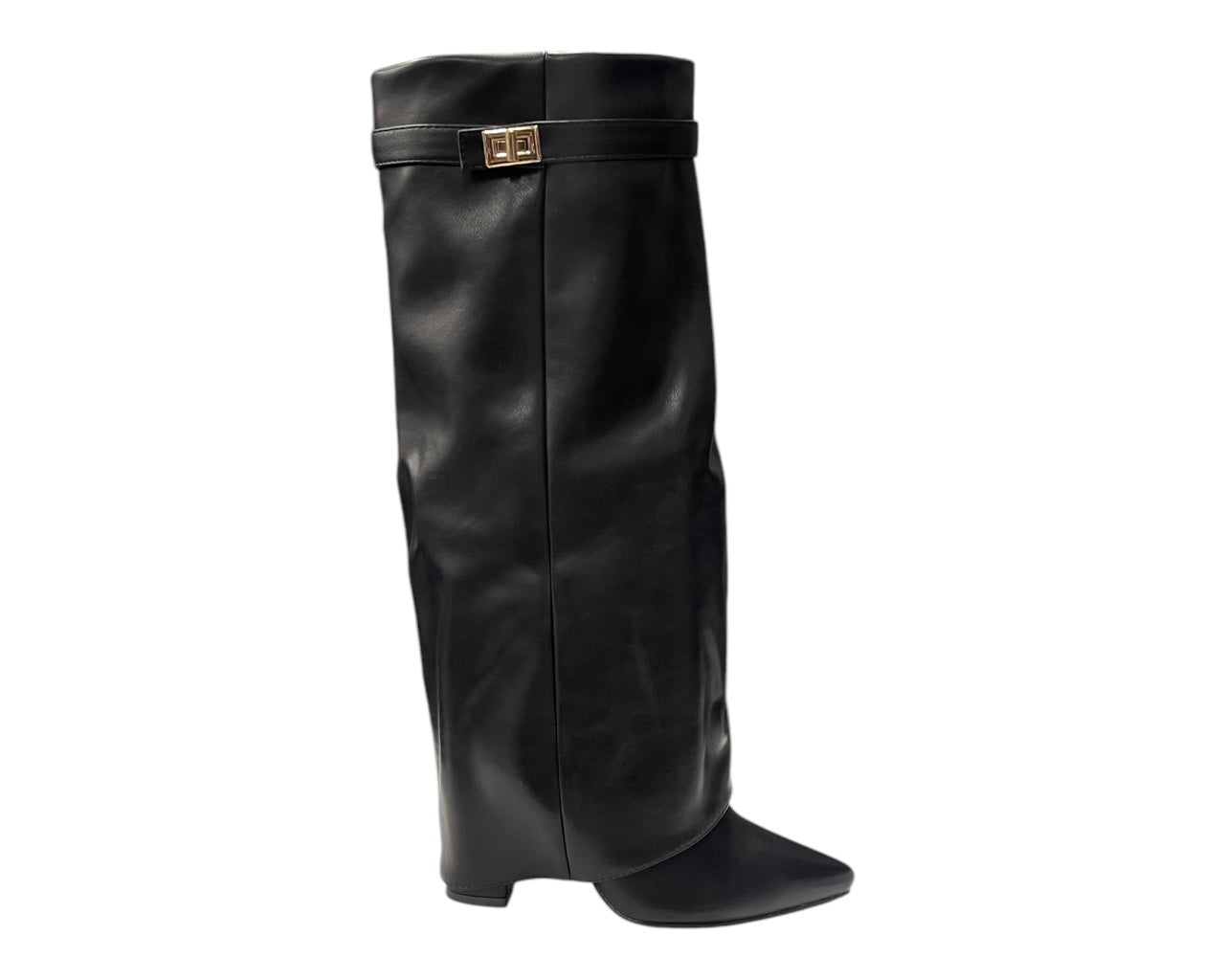 Knee High Fold Over Block Heel Boots