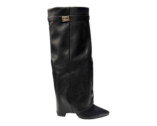 Knee High Fold Over Block Heel Boots
