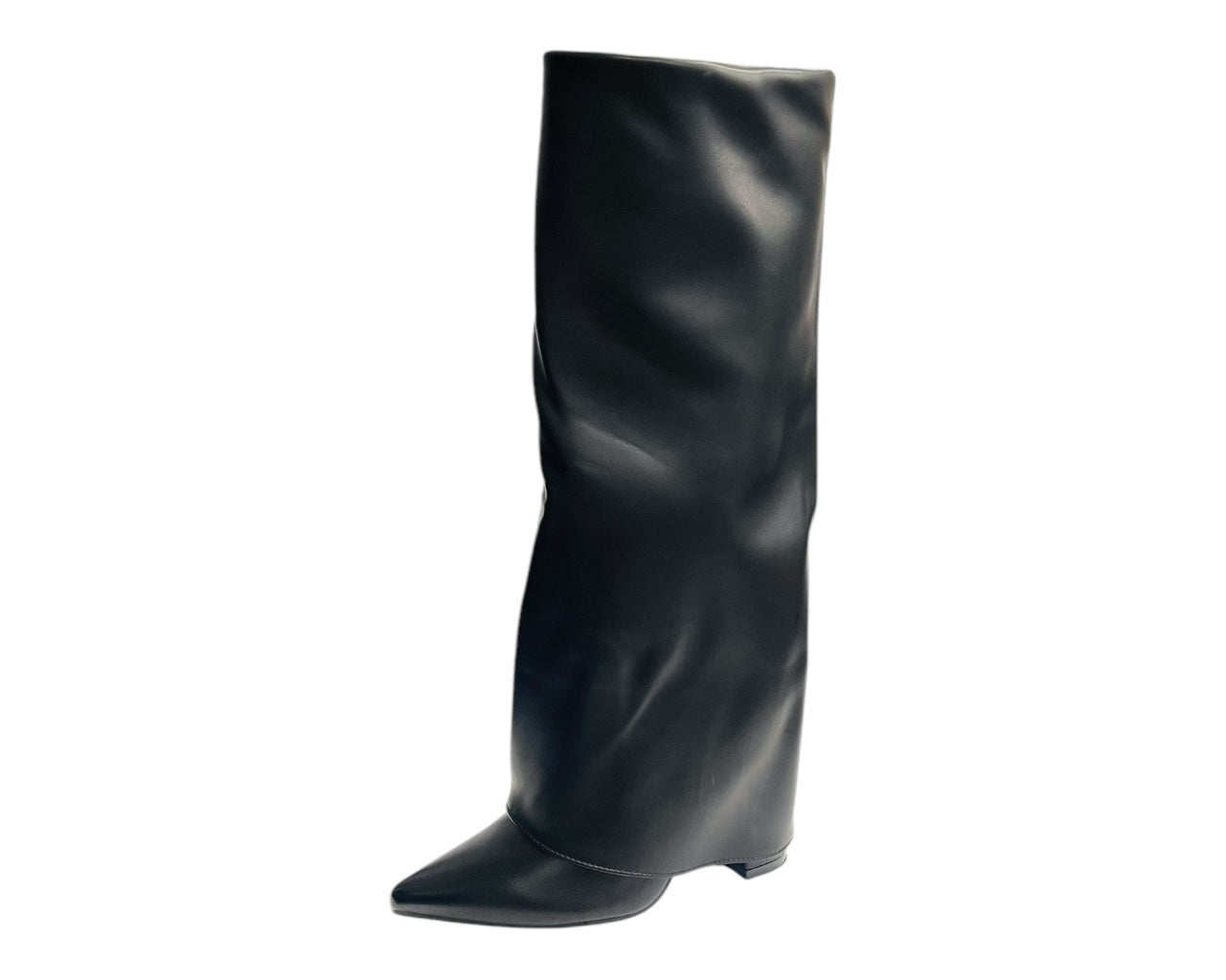 Fold Over Knee High Block Heel Boots
