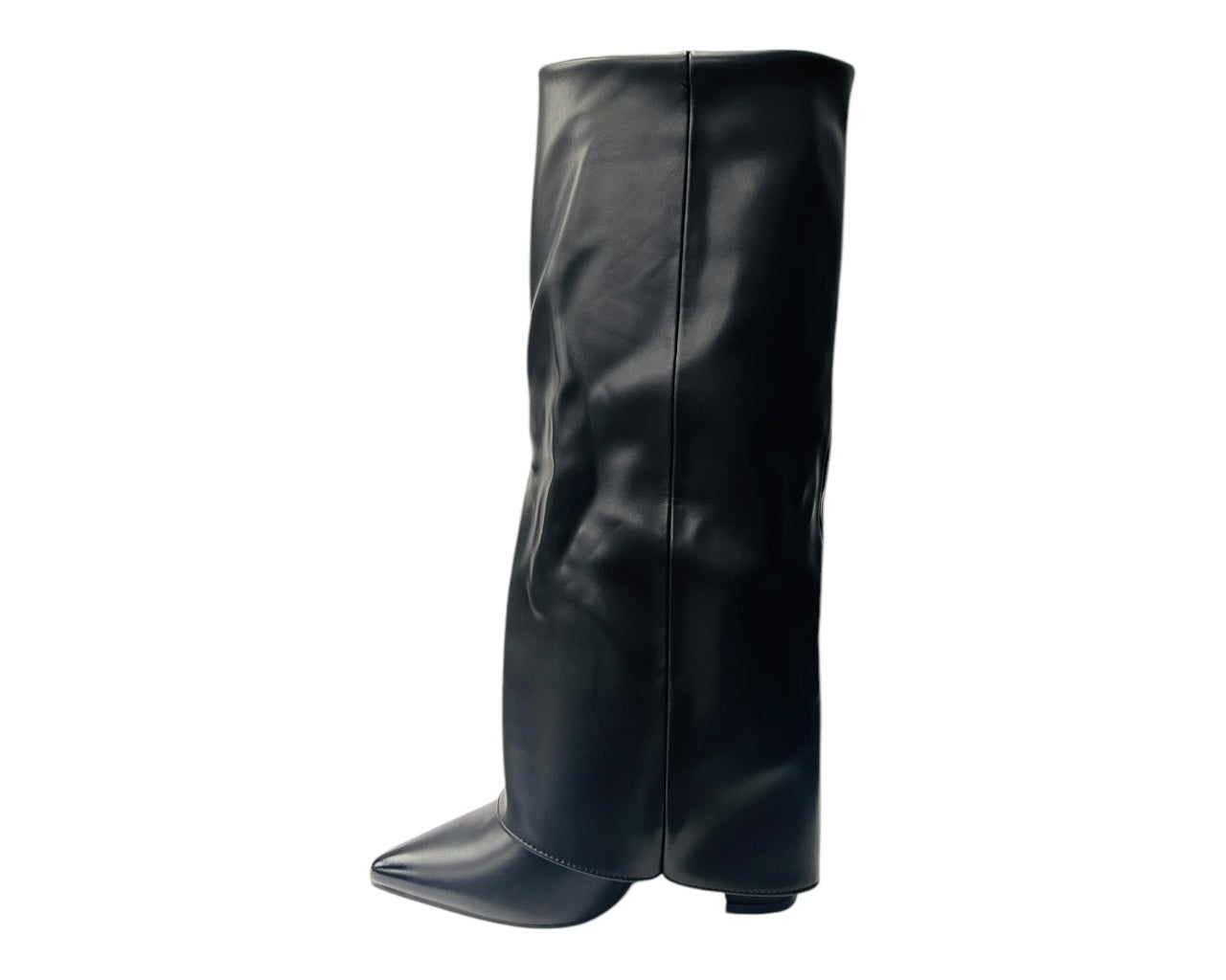 Fold Over Knee High Block Heel Boots