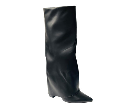 Fold Over Knee High Block Heel Boots