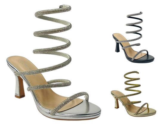 Diamante Snake Anklet Round Toe Sandals