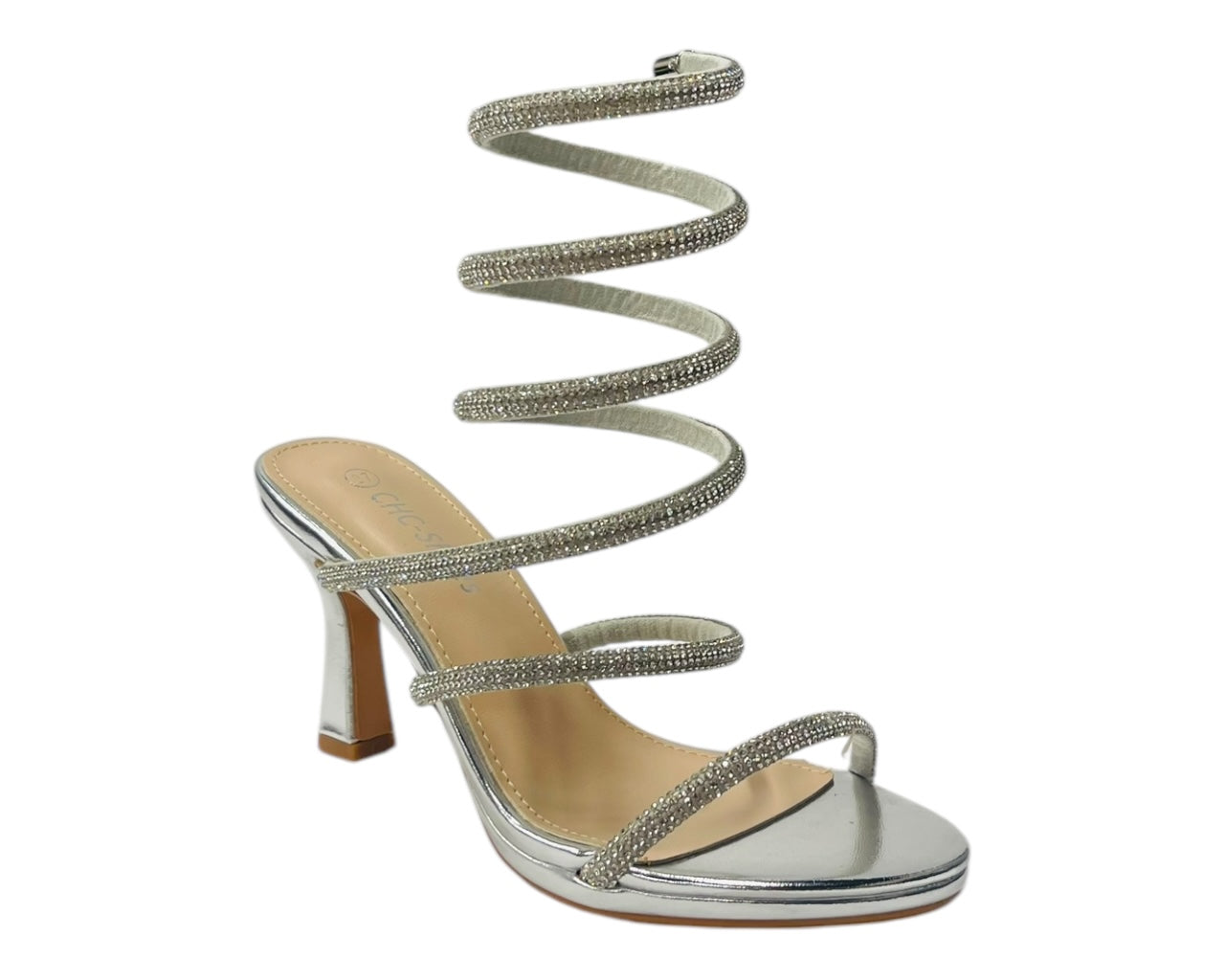 Diamante Snake Anklet Round Toe Sandals