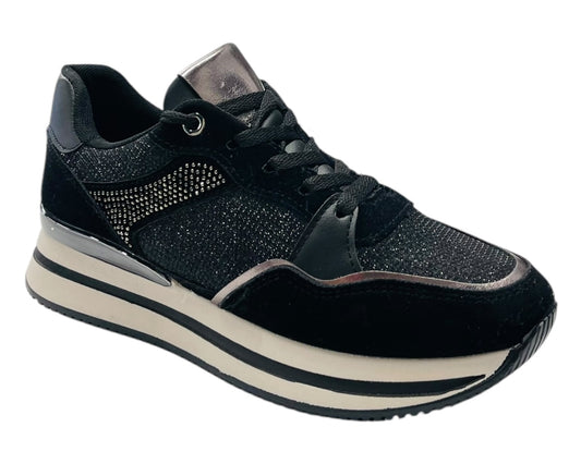 Chunky Sole Rhinestone Lace Up Trainers