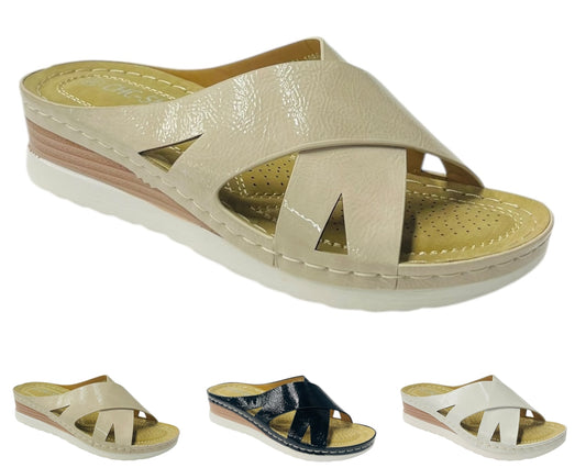 Lightweight Cross Strap Mules Wedge Slider