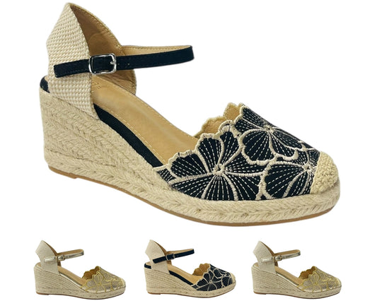 Embroidered Wedge Espadrilles Sandals