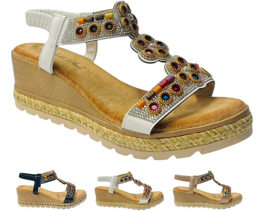 Diamante Slip On Wedge Sandals