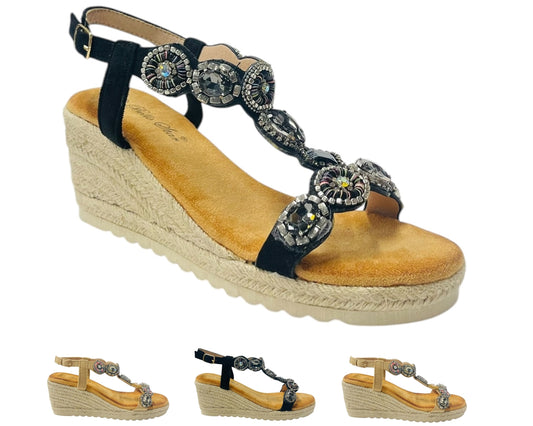 Diamante Espadrilles Wedge Sandals
