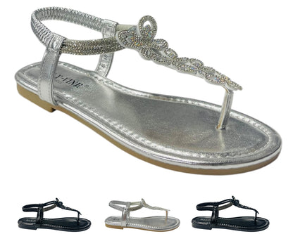 Rhinestone Elastic Ankle Strap Thong Sandals