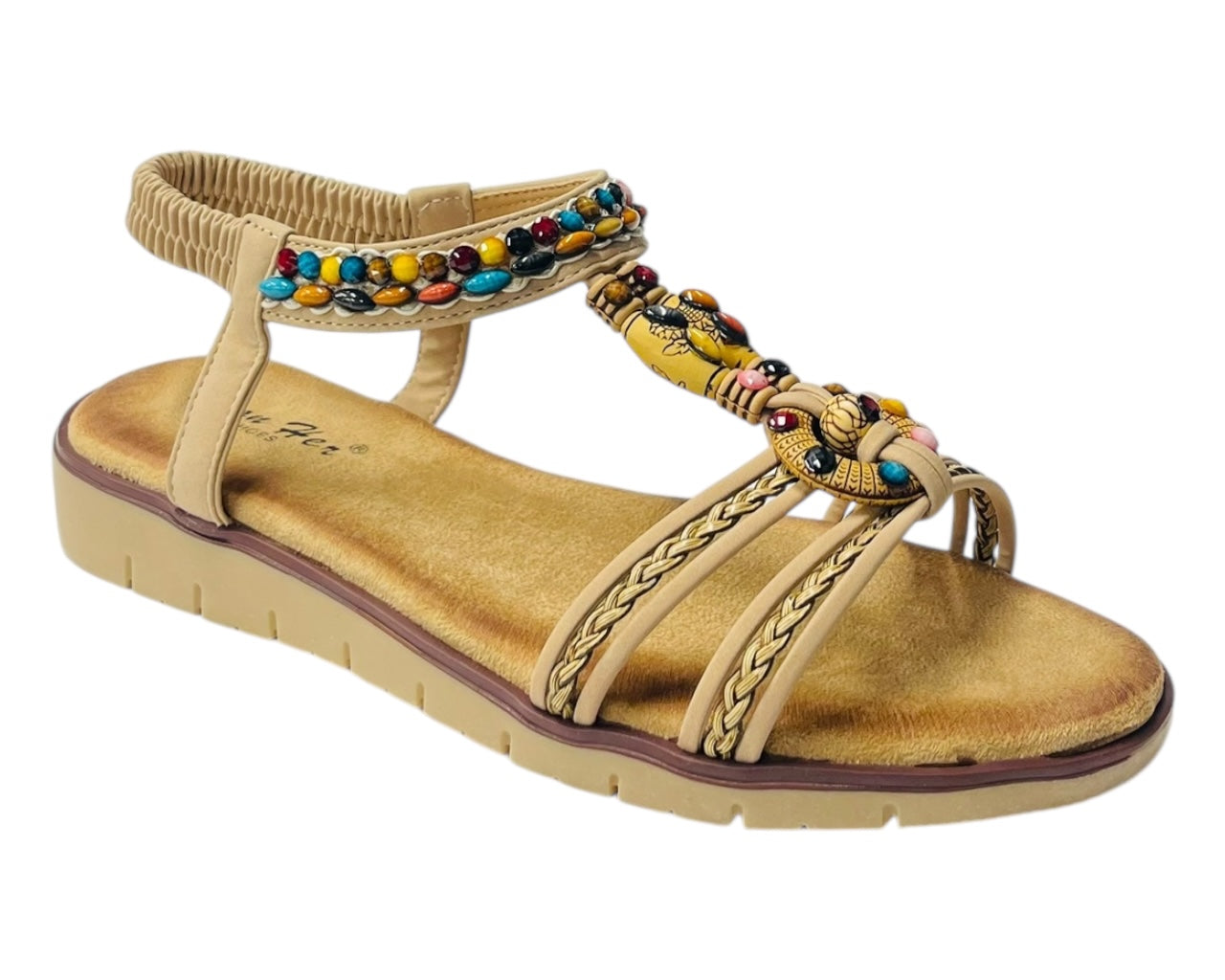 Elastic Ankle Strap Beaded Sandals