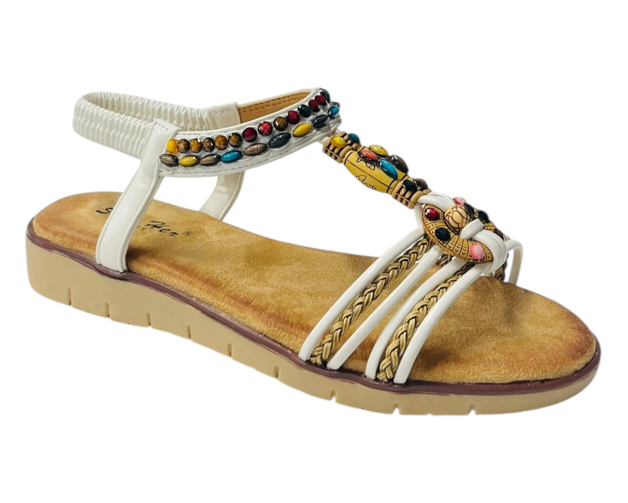 Elastic Ankle Strap Beaded Sandals