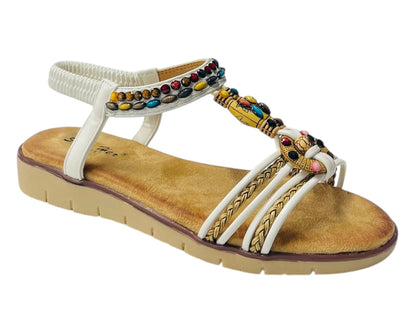 Elastic Ankle Strap Beaded Sandals