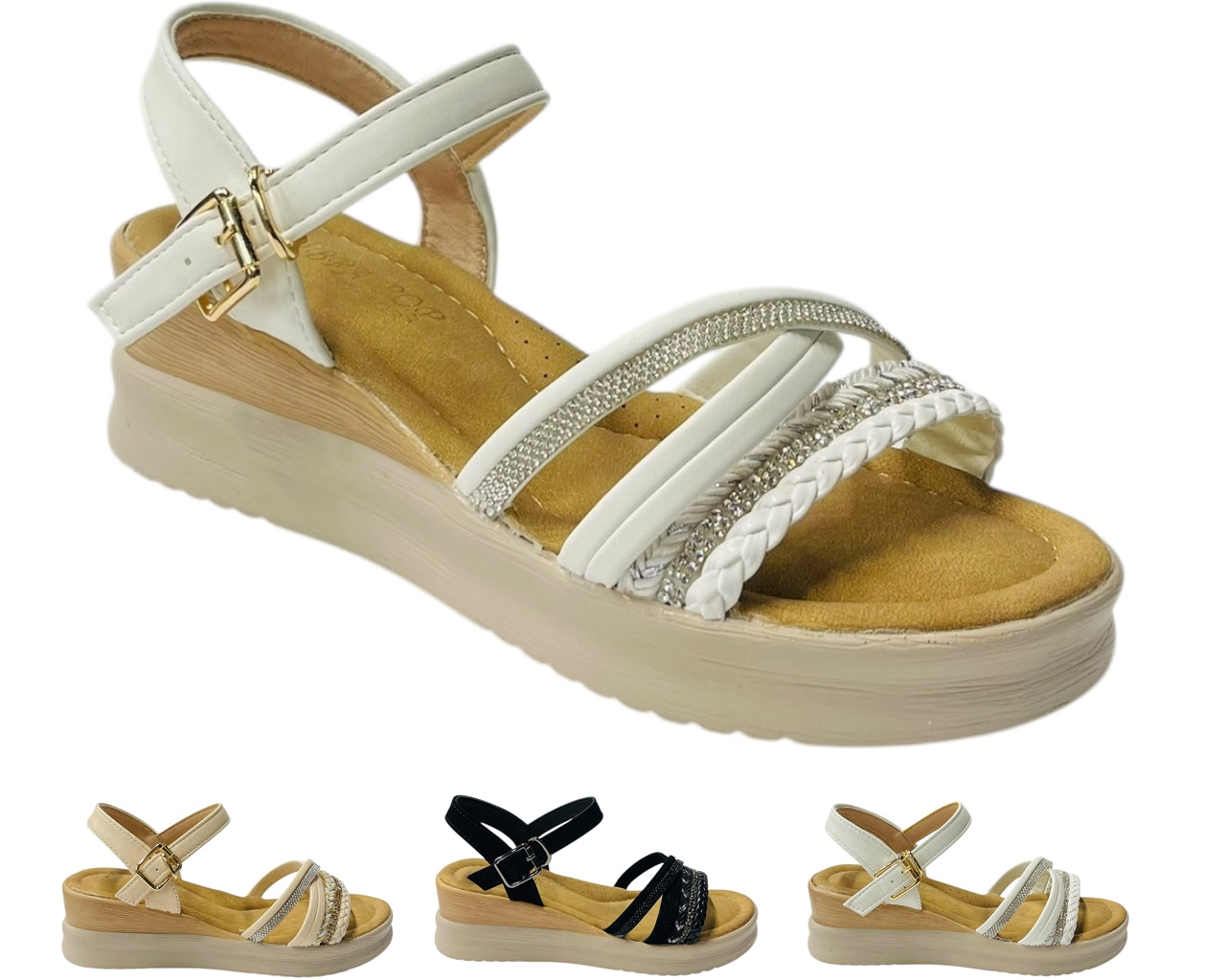 Lightweight Diamante Padded Insole Wedge Sandals