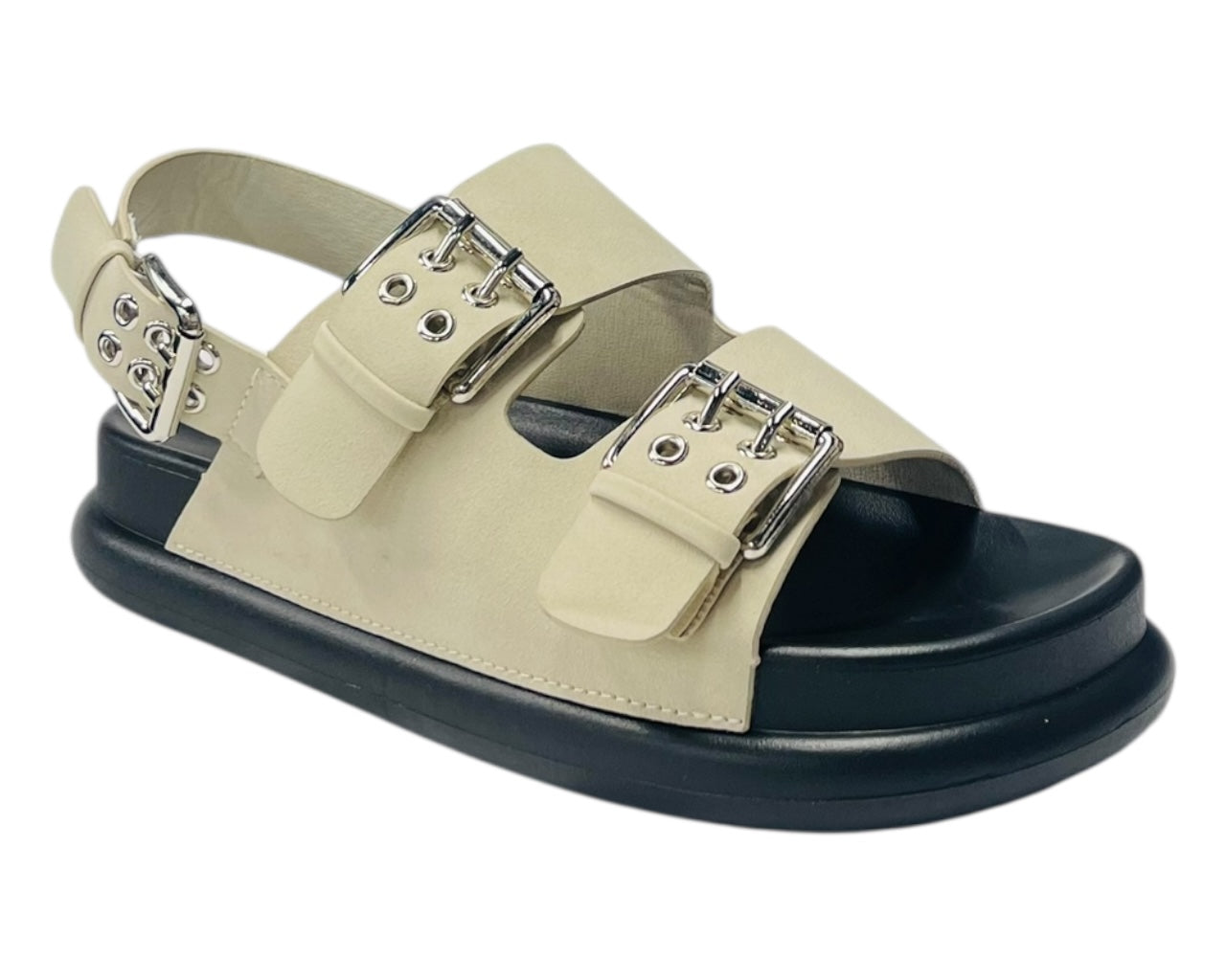 Double Buckle Strap Eyelet Detail Sandals