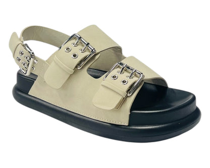 Double Buckle Strap Eyelet Detail Sandals
