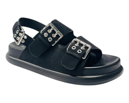 Double Buckle Strap Eyelet Detail Sandals