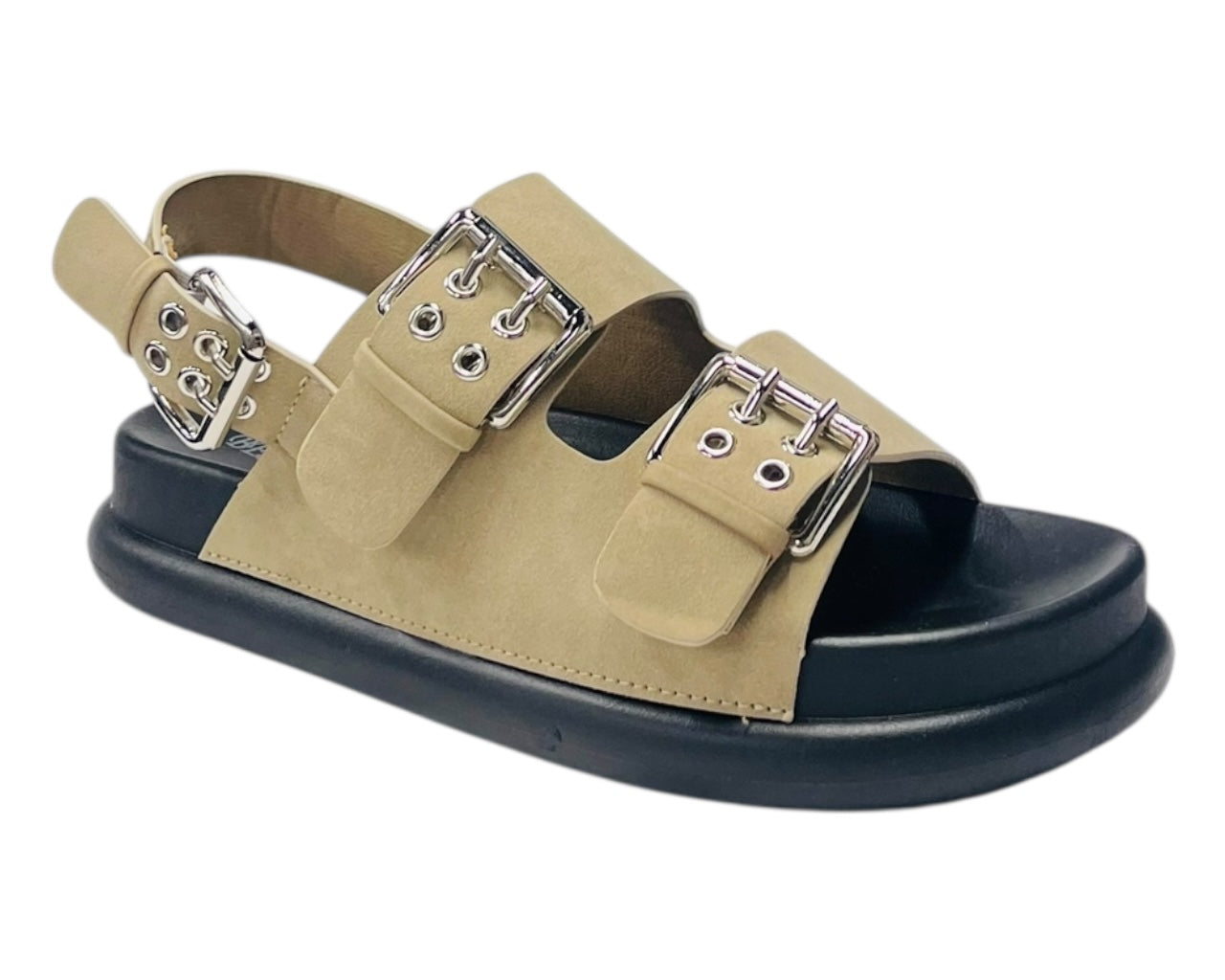 Double Buckle Strap Eyelet Detail Sandals