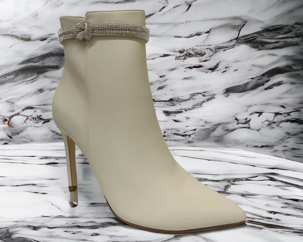 Faux Leather Pointed Toe Ankle Boots
