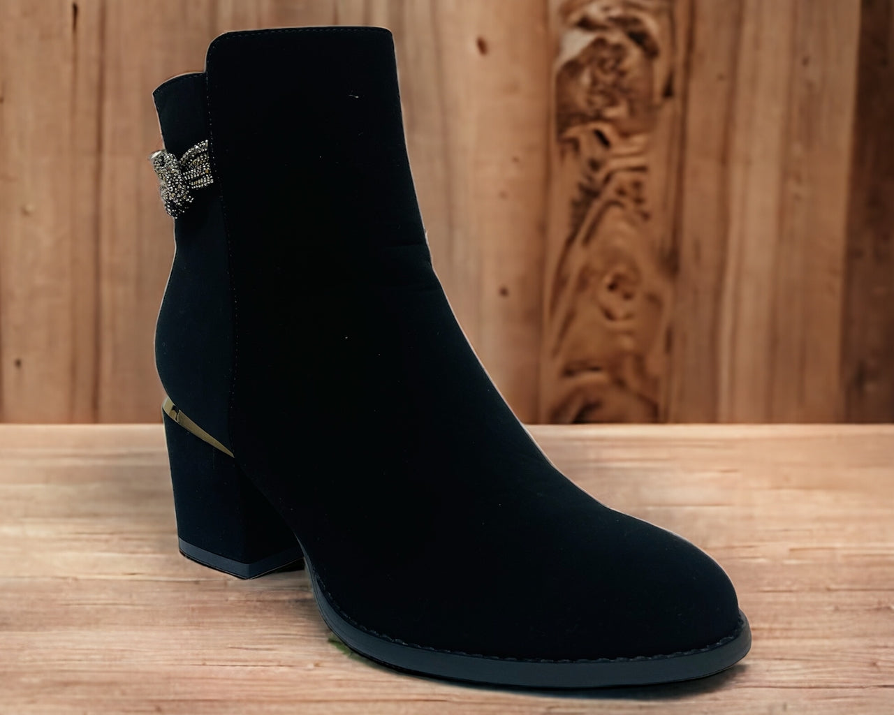 Block Heel Diamante Details Ankle Boots