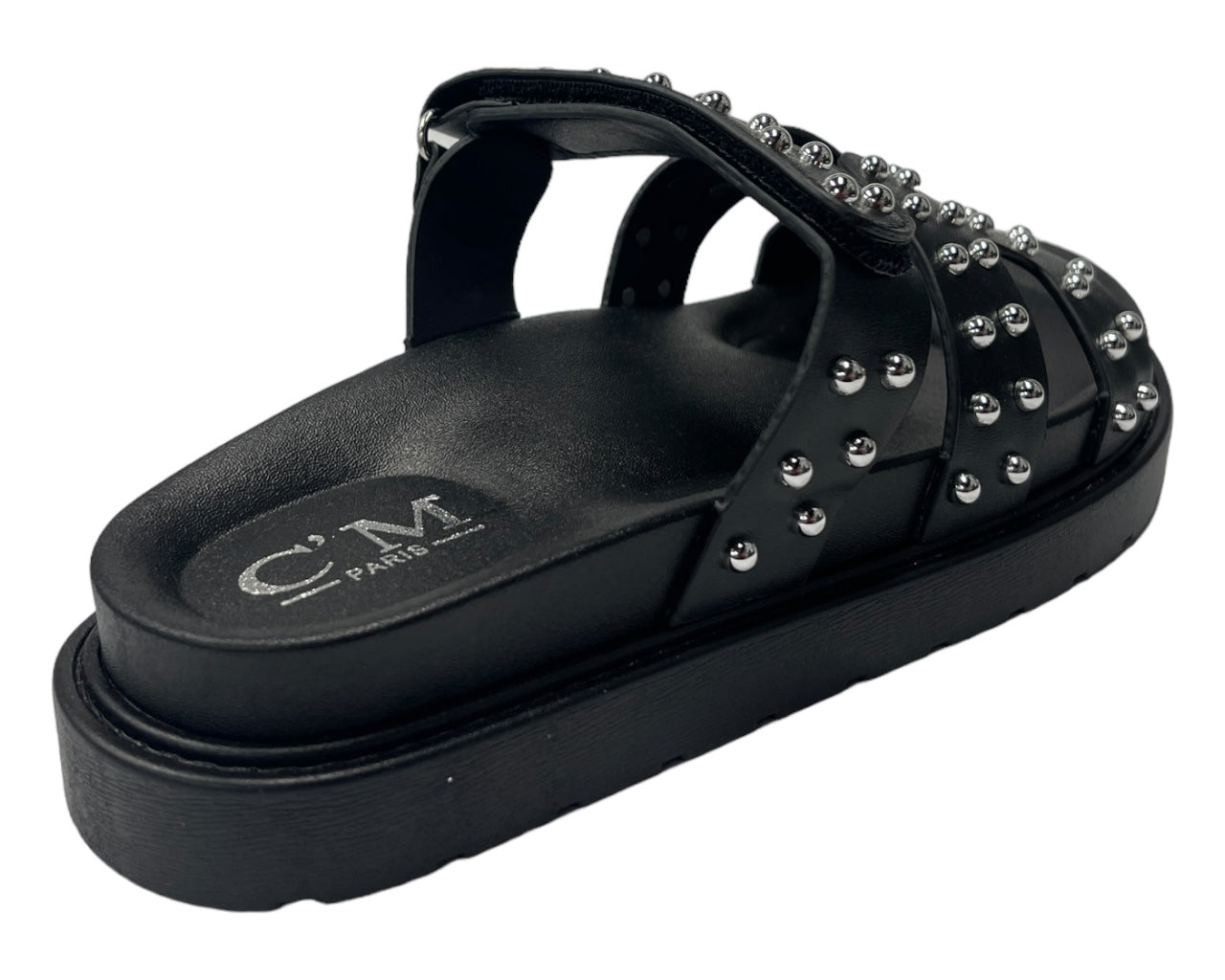 Faux Leather Flat Studded Sliders