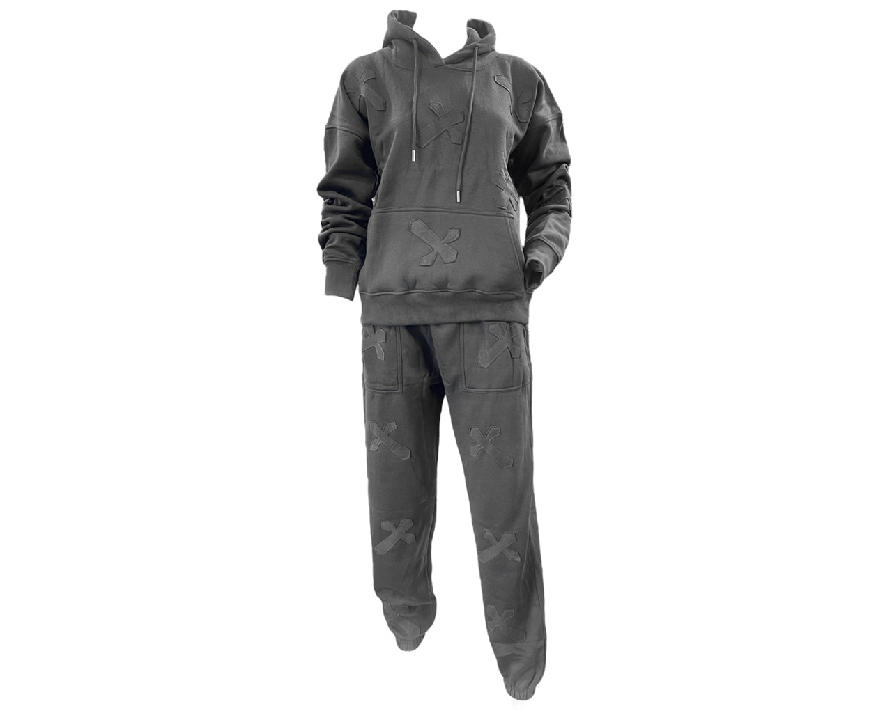 Cross Detail Embroidered Hooded Tracksuit