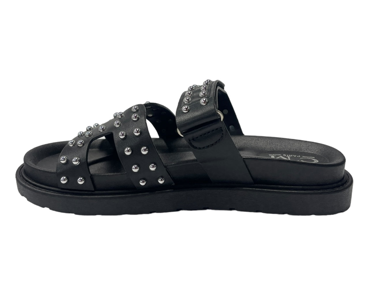 Faux Leather Flat Studded Sliders