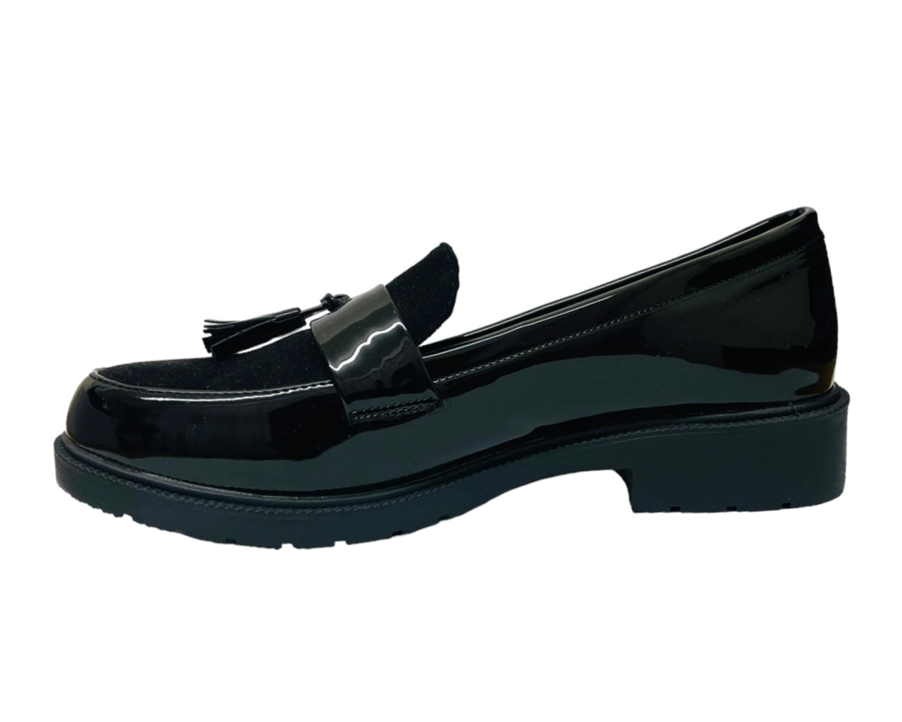 Faux Patent Leather Tassel Slip On Shoes