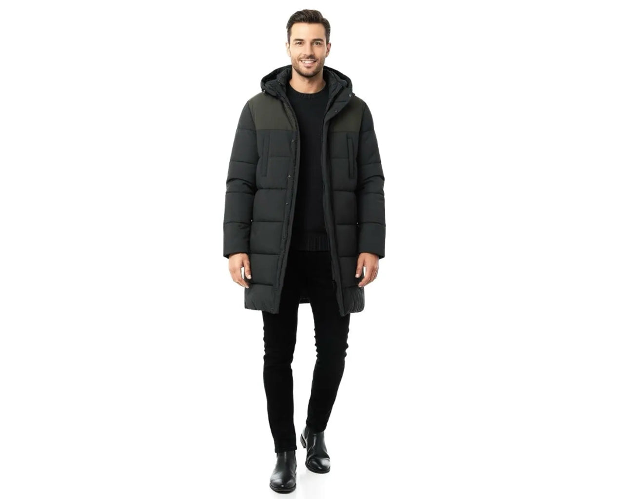 Padded Full Zip Removable Hood Long Puffer Jacket