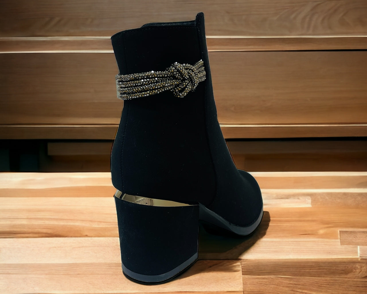 Block Heel Diamante Details Ankle Boots