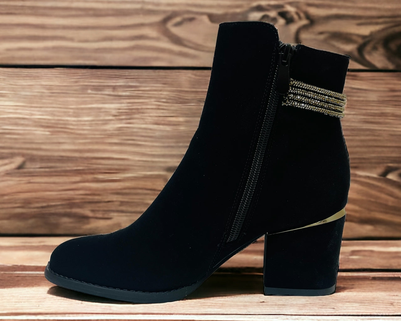 Block Heel Diamante Details Ankle Boots