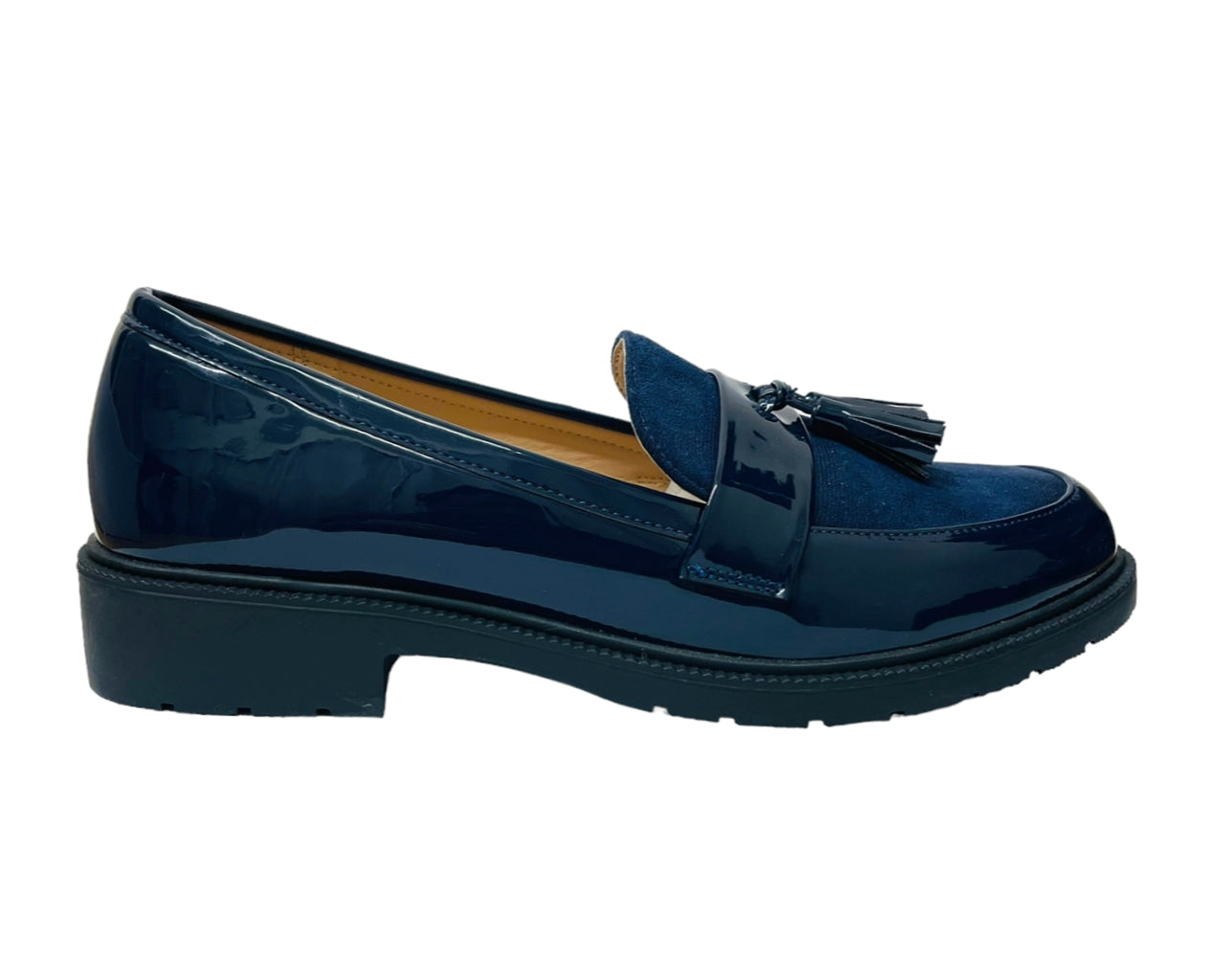 Faux Patent Leather Tassel Slip On Shoes