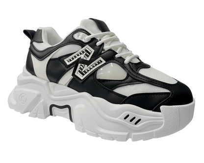 Faux Leather Chunky Sole Lace Up Trainers