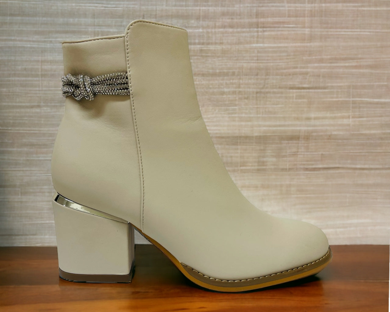 Block Heel Diamante Details Ankle Boots