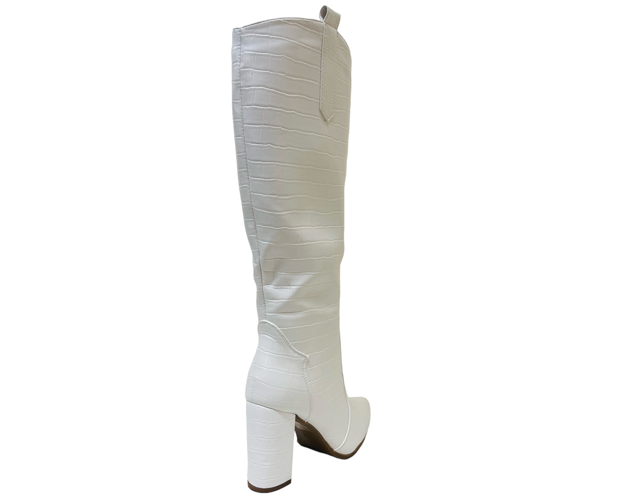 Faux Leather Knee High Block Heel Boots