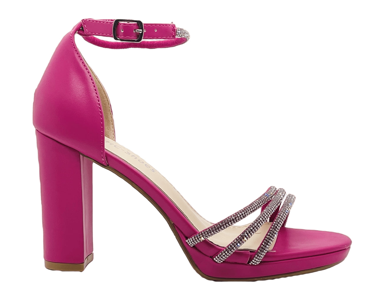 Block Heel Diamante Ankle Strap Shoes