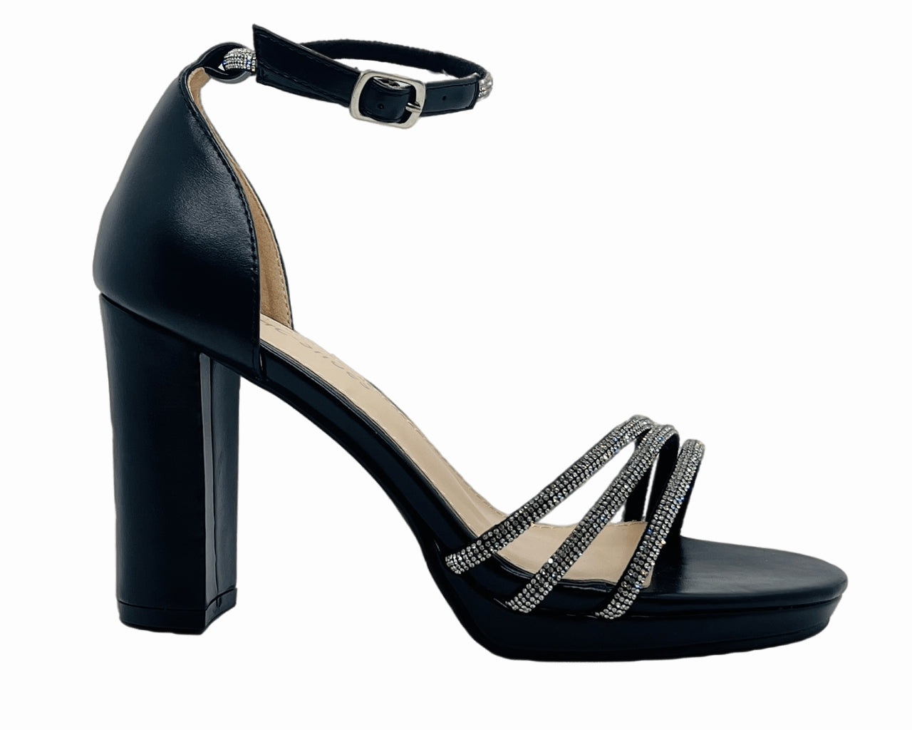 Block Heel Diamante Ankle Strap Shoes