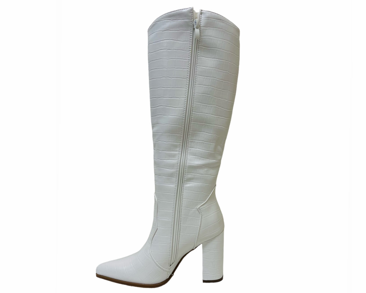 Faux Leather Knee High Block Heel Boots