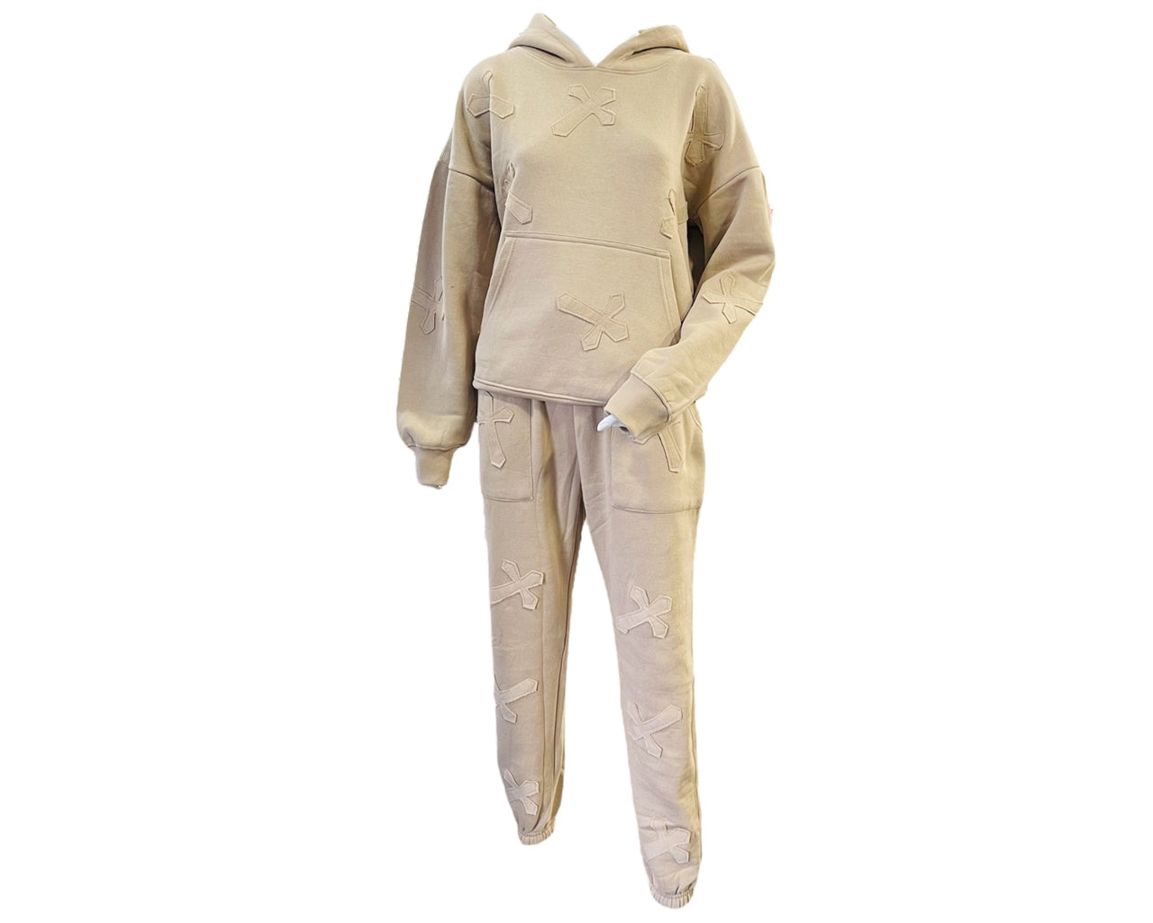 Cross Detail Embroidered Hooded Tracksuit