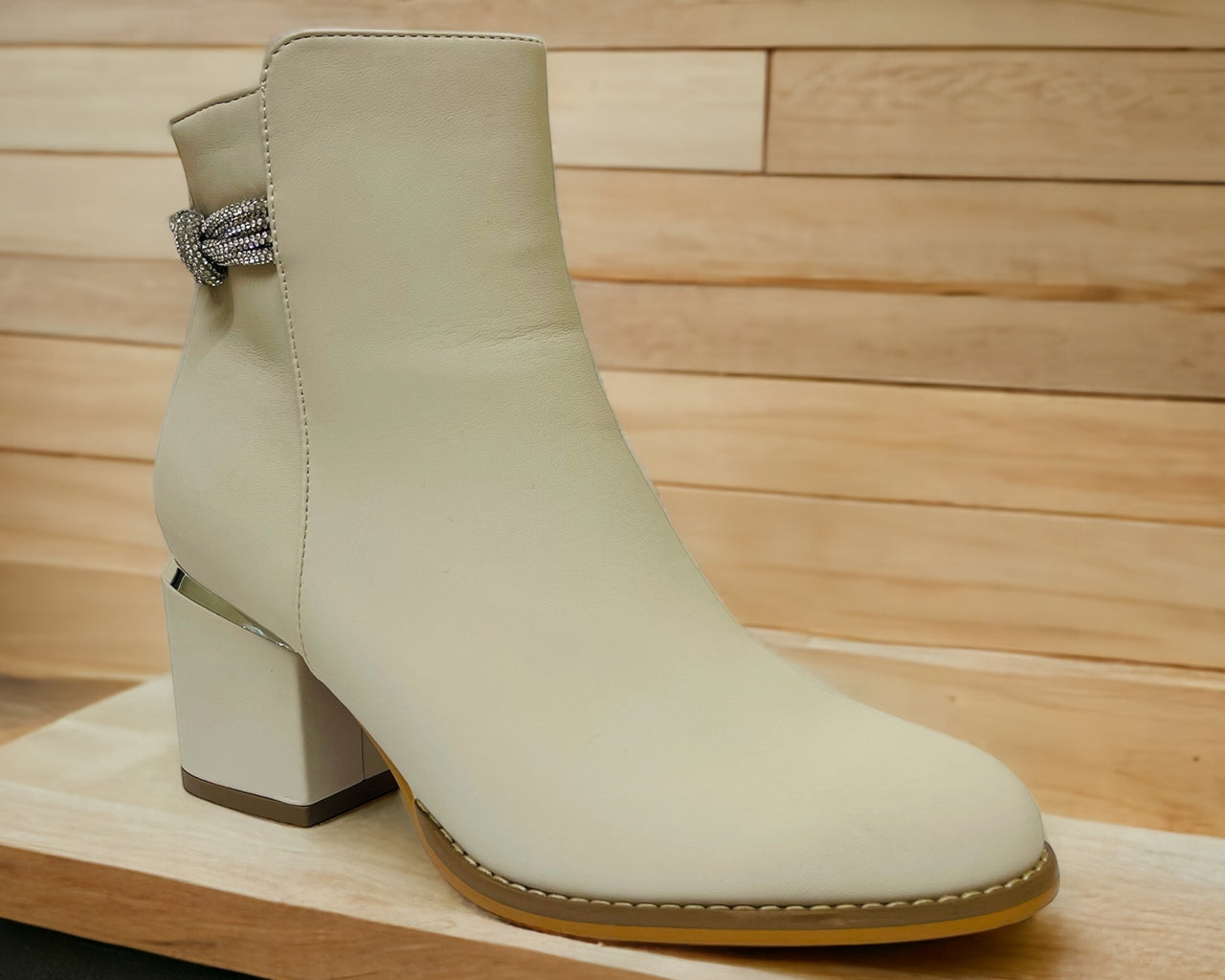 Block Heel Diamante Details Ankle Boots