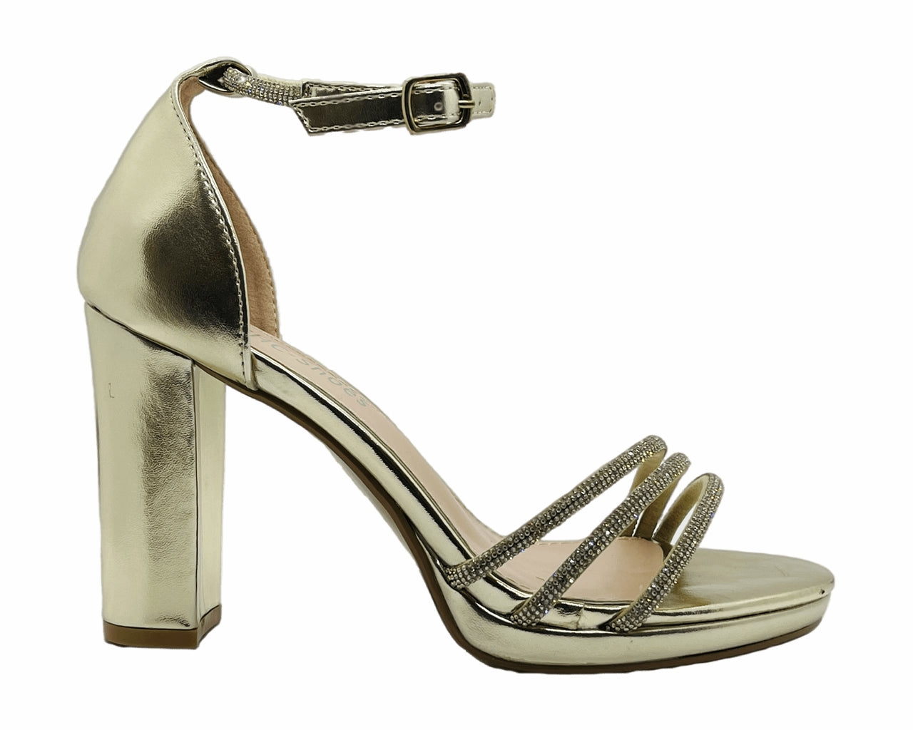Block Heel Diamante Ankle Strap Shoes